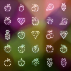 Poster - Neon-outlined geometric fruit and jewel icons.