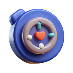 Poster - Stylized 3d compass rose illustration with a heart shape center and simple directional indicators on background