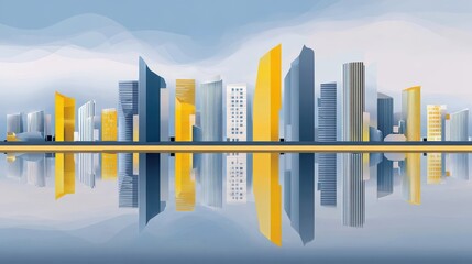 Poster - City skyline reflected in calm water.