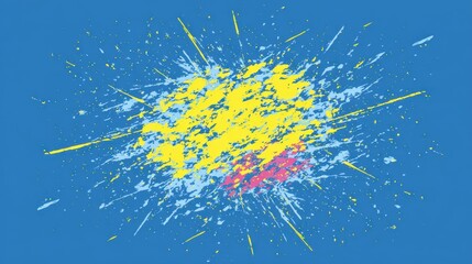 Poster - Colorful paint splatter design on a blue background.