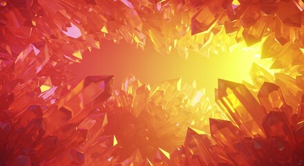 Poster - Abstract arrangement showcasing vibrant crystals with warm, luminous gradients and sharp geometric