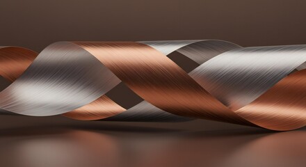 Poster - Abstract flowing ribbons of copper and silver create a metallic wave design element