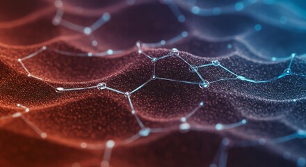 Poster - Abstract network of interconnected nodes with a gradient color scheme and bokeh effects