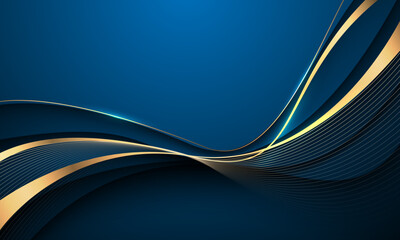 Poster - Abstract grey wave gold ribbon curve on blue luxury background vector