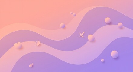 Poster - Pastel gradient layers with floating spheres create a serene, calming, abstract backdrop