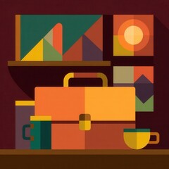 Poster - Colorful flat design of a shelf with objects.