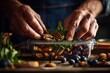 © BYAI - Preparing a healthy snack in a rustic kitchen with nuts and greens in a storage container