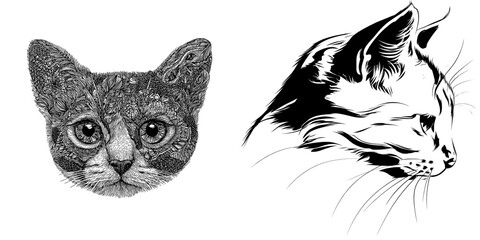 Poster - The design features a modern cat head on a white background, symbolizing a pet and an animal, with the added benefit of being an easily editable layered modern illustration