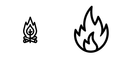 Poster - The image features a black isolated outline of a flame and fire on a white background, including a line icon of a bonfire