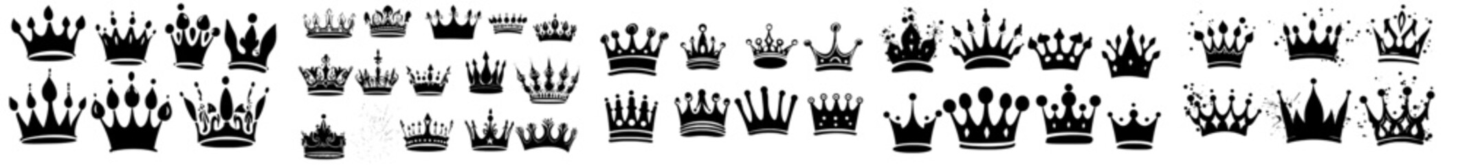 Poster - A large collection of Crown logo graffiti icons, featuring black freehand elements, is presented as a modern illustration isolated on a white background