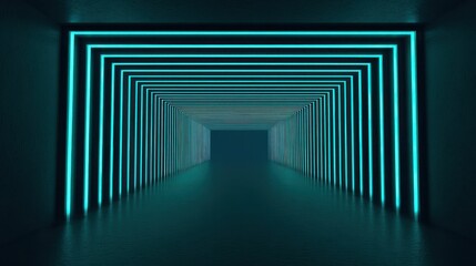 Poster - Neon teal light tunnel
