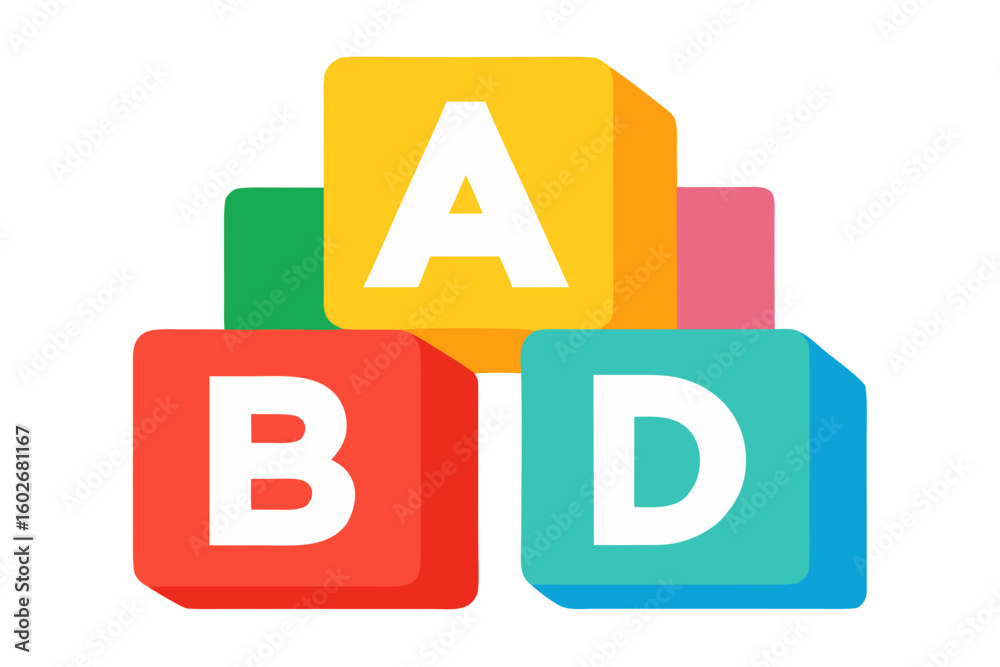 Colorful alphabet blocks spelling out abcd with a transparent ...