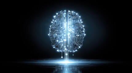 Poster - Abstract digital brain symbol with circuits and data lines, symbolizing AI and intelligence