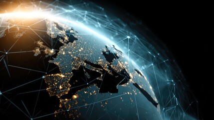 Poster - Abstract globe with connected nodes, symbolizing global digital communication