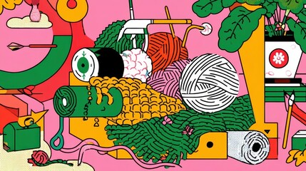 Poster - Colorful assortment of objects in a playful, graphic design.