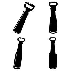 Poster - Four black bottle openers in varying shapes and orientations on a white background in a simple illustration