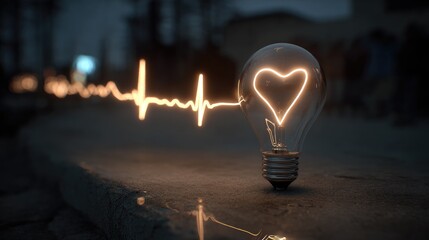 Poster - Close-up of smart bulb with glowing heart rhythm animation reflected on nearby surface