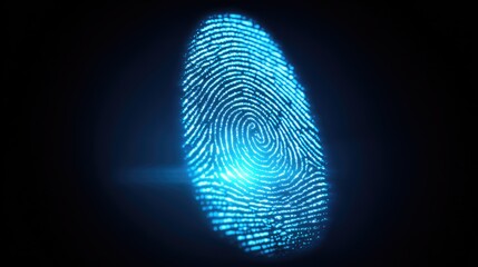 Poster - Glowing digital fingerprint scan on a secure virtual screen with neon blue tones