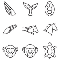 Leinwandbilder - Collection of simple outlined animal icons representing various creatures and winged structures