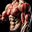 © Fazarrenjana - a highly detailed and well-defined illustration of human muscles, focusing on the upper body and arms