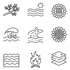 Leinwandbilder - Minimalist nature and element icons representing branches waves sunflowers fire and more