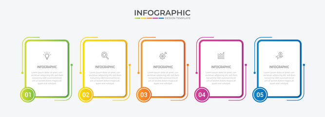 Poster - Business Infographic Presentation. 5 steps to company success. Marketing, Timeline and Milestone. Vector illustration