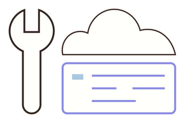 Poster - Toolkit placed beside a cloud and a data panel representing cloud maintenance, data management, or server setup. Ideal for technology, cloud computing, development, service, IT solutions, repair