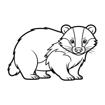 A black and white badger illustration vector style coloring page 