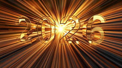 Poster - 2026 Celebration of New Beginnings with Golden Numbers and Bright Rays of Light, Evoking Excitement for Future in Dynamic Atmosphere