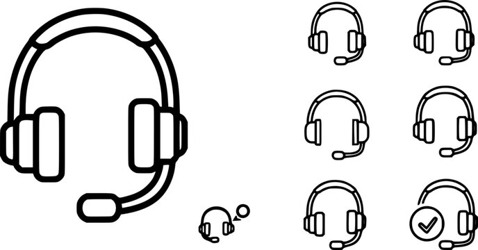Headphones icons set. Customer service. Customer support. Design element suitable for website, print design or app. Vector illustration. Vector Graphic. EPS 10