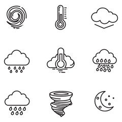 Leinwandbilder - Weather icons set representing climate conditions including sun, rain, tornado, and temperature