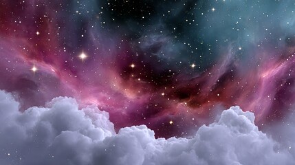 Wall Mural - beautiful purple and blue sky with many stars and clouds. the sky is filled with stars and clouds, c