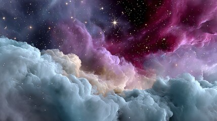 Wall Mural - colorful cloud filled with stars and a bright star in the middle. the sky is filled with clouds and 