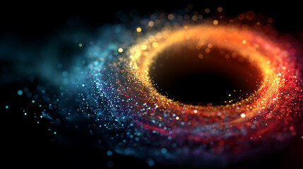 Poster - Abstract Colorful Ring with Particles on Dark Background Geometric Art 79220265 1