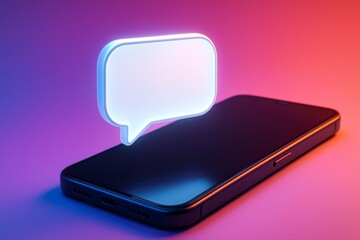 Poster - Smartphone with glowing speech bubble on colorful gradient background