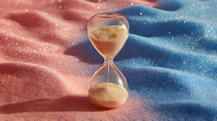 Poster - Hourglass with White Sand Against a Pink and Blue Wavy Background Image 45274688 1