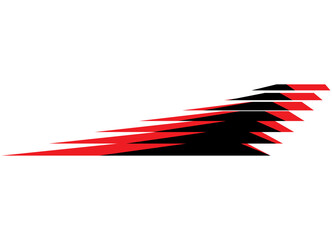 Poster - Racing red and black vector pattern on the body of a car, motorcycle, boat, airplane, toy, sportswear, Sharp sports design element. Striped vector background. Speed, arrow