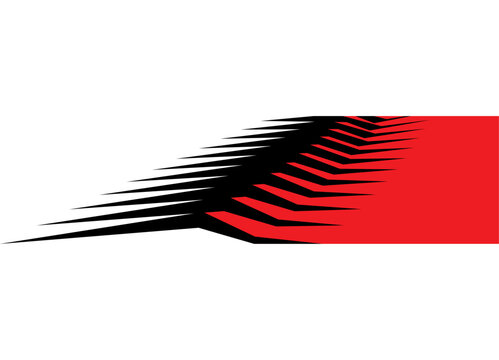 Sharp stripe. Racing red and black vector pattern on the body of a car, motorcycle, boat, toy, sportswear, Sharp sports design element. Striped vector background with lines. Speed, Spot for text