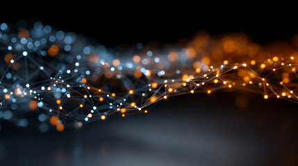 Aufkleber - Abstract Digital Data Network Technology Connection with Orange and Blue Glowing Light 34982606 1