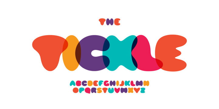 Colorful abstract bubble font with soft blob shapes and playful modern look. Perfect for kids games, toys, birthdays, sweet packaging, creative branding. Vector illustration