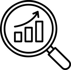 Poster - Magnifying glass over a growing bar chart with an upward trend arrow symbolizing business growth analysis