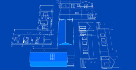Poster -  house architectural project sketch 3d illustration