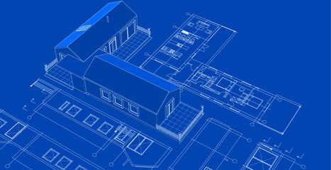 Poster -  house architectural project sketch 3d illustration