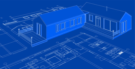 Poster -  house architectural project sketch 3d illustration