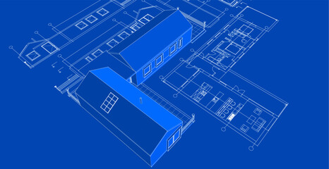 Poster -  house architectural project sketch 3d illustration