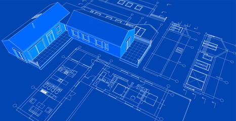 Poster -  house architectural project sketch 3d illustration