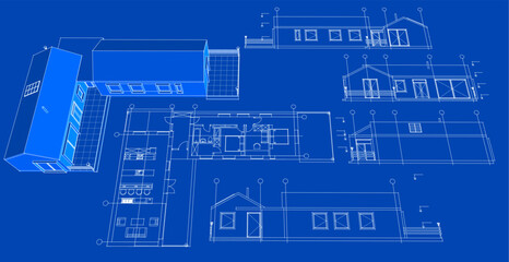 Poster -  house architectural project sketch 3d illustration