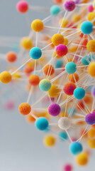 Poster - Colorful spheres interconnected by thin threads, creating a complex network structure, symbolizing connection, communication, and global network