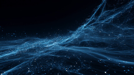 Poster - Abstract blue wave texture with glowing particles, creating a dynamic and ethereal digital landscape suitable for technology or science concepts