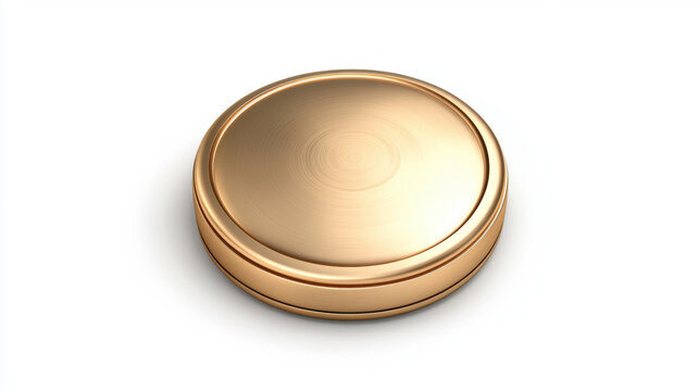 A 3D gold metal button icon, isolated on a white background,  3d illustrations, commercial digital.